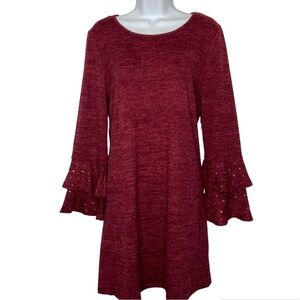 Tacera Soft Knit Dress Studded Bell Sleeves NWT
